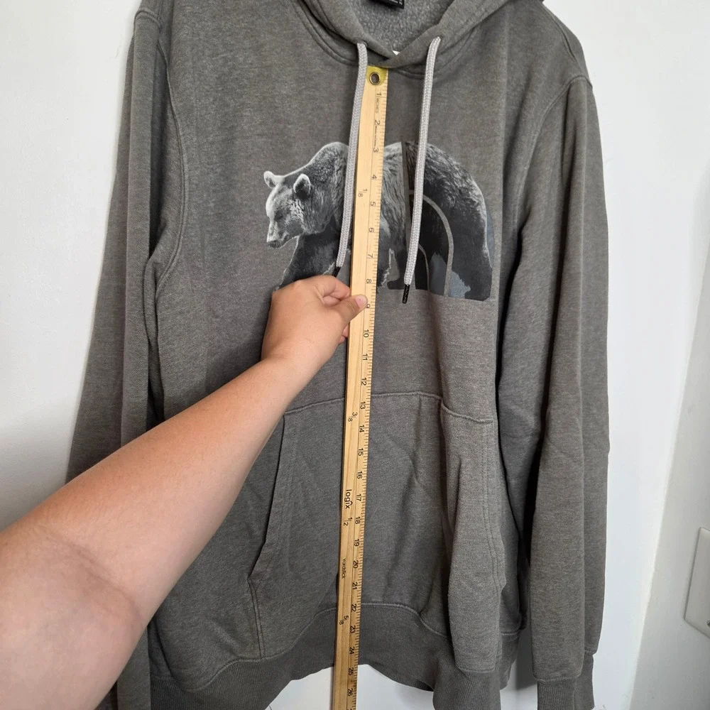 The North Face Mens Gray Grizzly Bear Logo Graphic Pullover Hoodie XL